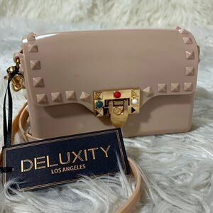 DELUXITY jelly crossbody bag studded gold hardware removbl adj strap